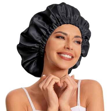 Satin Bonnet Silk Bonnet Hair Bonnet for Sleeping-Slouchy Beanie Hat Satin Sleep Cap for Women's Natural & Curly Hair(Black&Blackish Green) - Image 4