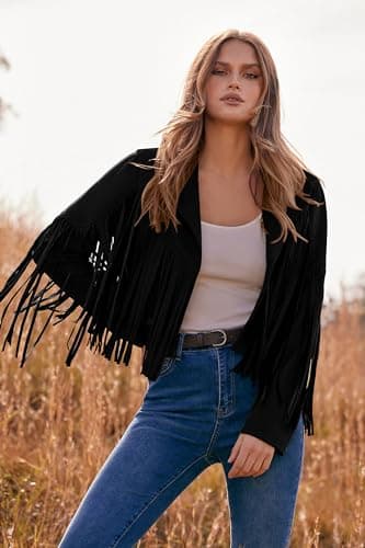 PRETTYGARDEN Women's Fringe Faux Suede Leather Jackets Fall Fashion 2025 Tassel Motorcycle Cropped Coats (Black,XX-Large) - Image 8