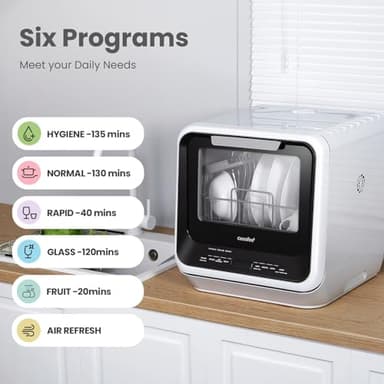 COMFEE' Portable Mini Dishwasher Countertop with 5L Built-in Water Tank for Apartments& RVs, No Hookup Needed, 6 Programs, 360° Dual Spray, 162℉ High-Temp& Air-Dry Function - Image 6