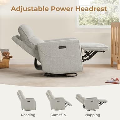 CHITA Electronic Power Recliner Chair Swivel Glider, FSC Certified Modern Nursery Rocking Chair with USB and Type-C Ports, Light Grey - Image 3