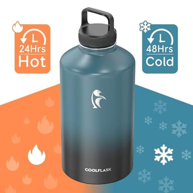 Coolflask 128 oz Gallon Water Bottle Insulated with Straw&3 Lids, Water Jug Large Stainless Steel Metal Vacuum Wide Mouth for Sports, Gym or Office, Non-BPA Keep Cold 48H Hot 24H, Samurai Cyan - Image 4