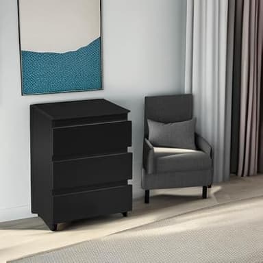 Yaheetech Nightstand with Drawer, 3 Drawers Bedside Table with Sturdy Base, Wood Bedside Cupboard Accent Table with Storage Space for Bedroom, Easy Assembly, Black - Image 5