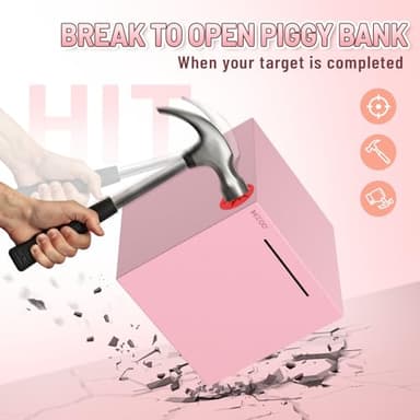 hizgo Adults Pink Piggy Bank, Stainless Steel Piggy Bank for Adults/Kids Must Break to Open, Unopenable Money Saving Box(7.9-inch, Pink) - Image 4