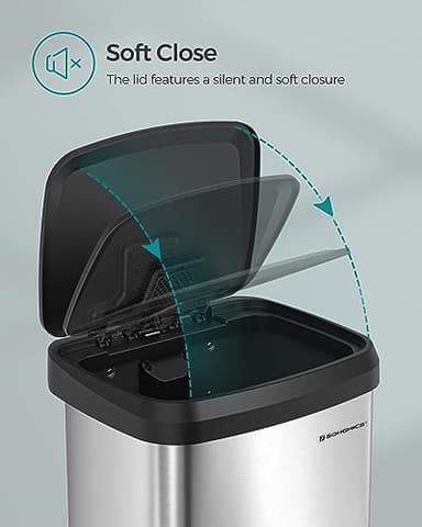 SONGMICS Kitchen Trash Can, 13 Gallon (50 L) Stainless Steel Garbage Can, with Stay-Open Lid and Step-on Pedal, Soft Closure, Tall, Large and Space-Saving, Silver and Black ULTB530E50 - Image 6