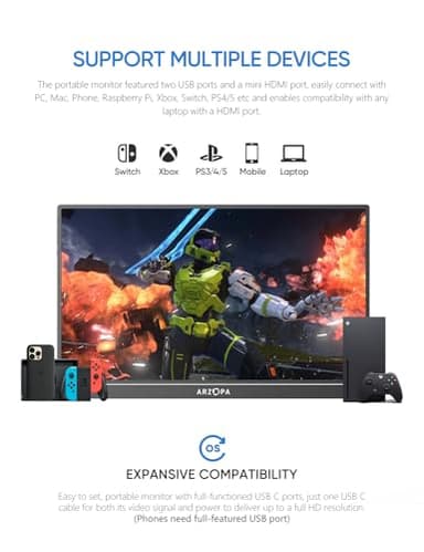 ARZOPA 16" 2.5K Portable Monitor, 2560x1600 QHD IPS Display 123% sRGB with Built-in Stand USB-C HDMI Eye Care External Second Screen for Mac Laptop Phone PS4/5 Xbox Switch -Z1RC - Image 7