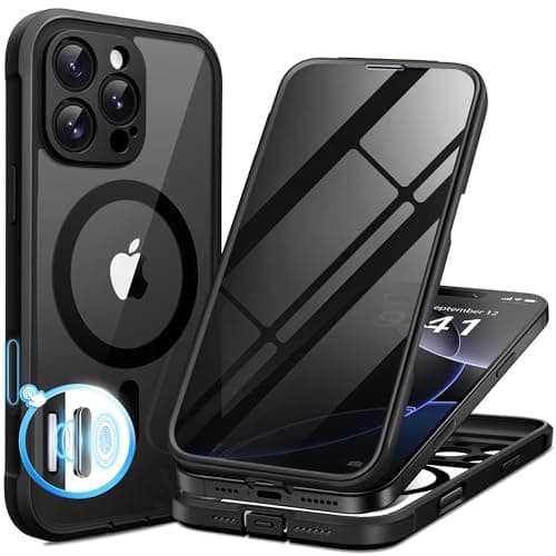 BERFY for iPhone 16 Pro Case, Compatible with MagSafe, Built-in Privacy Screen Protector and Camera Protection, Anti-Spy Full Body Shockproof Clear Phone Case for 16 Pro 6.3", Black - Image 1