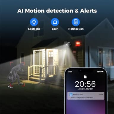 Hiseeu Security Cameras Wireless Outdoor, 4pcs Solar Powered 3K 4MP Surveillance WiFi Cameras for Home Security Outside, PIR/AI Motion Detection, Waterproof, Color Night Vision, 2-Way Audio, Black - Image 6