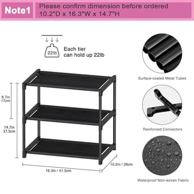 Autonomier 3 Tier Small Shoe Rack, Narrow Stackable Kids Toddler Adult Shoe Storage Organizer Shelf for Closet Floor Front Door Entrance Entryway, Free Standing Shoe Rack Organization Shelves - Image 3