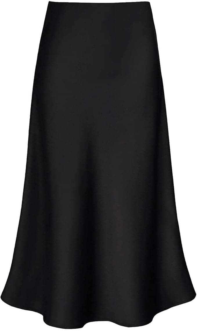 Modegal Women's Satin High Waist Hidden Elasticized Waistband Flared Casual A Line Midi Skirt - Image 1