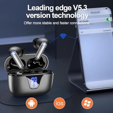 ZIUTY Wireless Earbuds, 2025 Bluetooth Headphones, 50hrs Stereo Deep Bass Ear Buds with Power Display Charging Case, buit in Mic, IPX5 Waterproof Headset for for iPhone Andriod Phones - Space Grey - Image 6