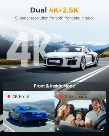 GKU 4K 3 Channel Dash Cam, 5.8GHz WiFi Built-in GPS, 4K+1080P+1080P Dash Cam Front and Rear Inside, 64GB Card Inserted, 24H Park Mode, Triple Car Camera 3 Inch Screen - Image 3