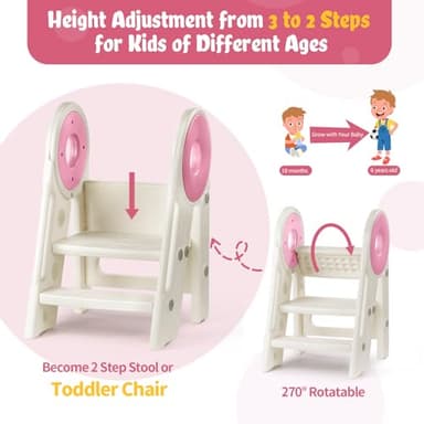 Foldable Toddler Step Stool, 2-3 Step Kids Bathroom Stool for Sink and Toilet, Non-Slip Potty Training Helper for Ages 18 Months to 3 Years (Pink) - Image 2