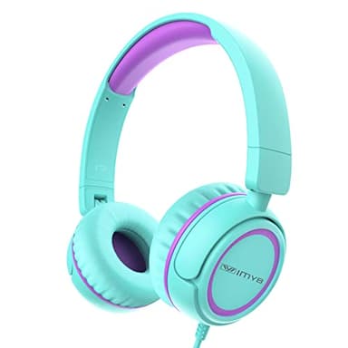 IMYB V1 Kids Headphones, Wired Stereo Foldable Tangle-Free 3.5mm Adjustable On-Ear Headphones for Kids for School/Toddlers/Childrens/Teens/Boys/Girls/Ipad/Tablet/Kindle/Phones/Travel/Plane (Green) - Image 1