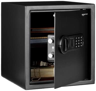 Amazon Basics Steel Home Security Electronic Safe with Programmable Keypad Lock for Documents, Jewelry, Valuables, 1.2 Cubic Feet, Black, 13"W x 13"D x 14.2"H - Image 1