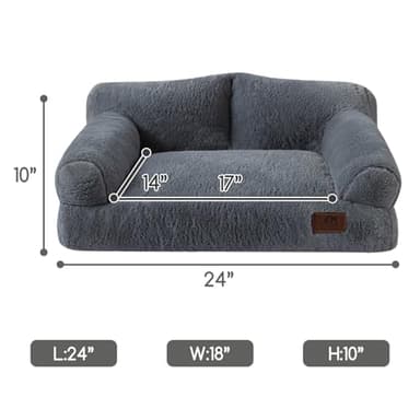 Hollypet Fluffy Plush Dog Cat Pet Couch Soft Calming Sofa Bed for Medium Small Cats and Dogs, Gray - Image 5