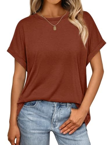 AUTOMET Womens Summer Tops Oversized Short Sleeve Business Casual Dressy T Shirts Trendy Fashion Clothes Spring Outfits 2025 Brickred 2XL - Image 1