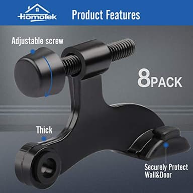HOMOTEK 8 Pack Hinge Pin Black Door Stopper,Adjustable Deluxe Heavy Duty Door Stopper 2-1/2"x1-3/4”,with Black Rubber Bumper Tips - Image 2