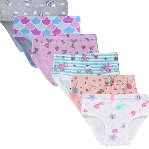 Slenily Little Girls Underwear Parachute Prints Kids Cool Mermaid Panties Soft Cotton Comfort Breathable Briefs Toddler Flower Undies (Pack of 6) Size 3T - Image 1