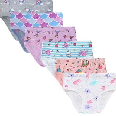 Slenily Little Girls Underwear Parachute Prints Kids Cool Mermaid Panties Soft Cotton Comfort Breathable Briefs Toddler Flower Undies (Pack of 6) Size 3T - Image 1