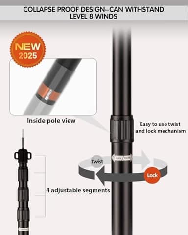 Tarp Poles Heavy Duty Adjustable, AVOFOREST Aviation Aluminum 8.7FT Tent Poles Lengthen and Thicken with Protection Cap Awning Poles Set of 4 for Hiking - Image 3