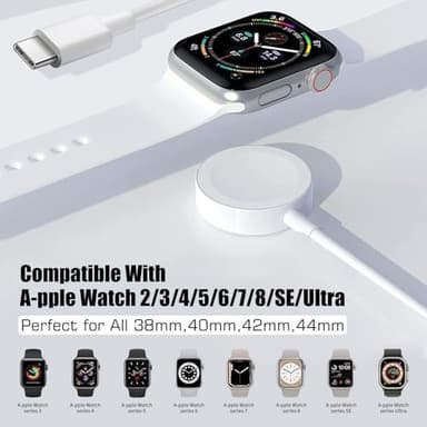 Charger Cable for Apple Watch, 1M USB C to Magnetic Wireless Fast i-Watch Charging Cable, Compatible with Series Ultra/9/8/7/6/SE/SE2/5/4/3/2,Magnetic, USB C Interface, 1m Data Cord- White - Image 6