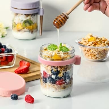 LANDNEOO 6 Pack Overnight Oats Containers with Lids and Spoons, 16 oz Glass Mason Overnight Oats Jars, Large Capacity Airtight Jars for Milk, Cereal, Fruit - Image 7