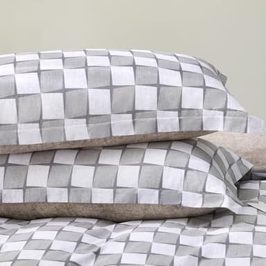 SAPHREAS Gray Checkered Duvet Cover Set Twin Size 2pcs Cotton Soft Plaid Geometric Bedding Comforter Cover 1 Duvet Cover 68"x90" and 1 Pillow Sham 20"x26" - Image 3