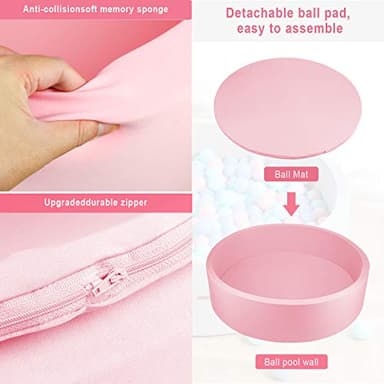 TRENDBOX Extra Large Soft Foam Ball Pit 51.2" x 11.8" (NO Balls) in Large Sponge Round Ball Pool Indoor Round Children Toddler Playpen - Light Pink - Image 3