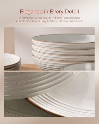 Famiware Jupiter Dinnerware Set, Plates and Bowls Dish Sets for 4 (12 Pieces), Microwave and Dishwasher Safe Stoneware Speckled Tableware, Chip and Scratch Resistant, White - Image 6