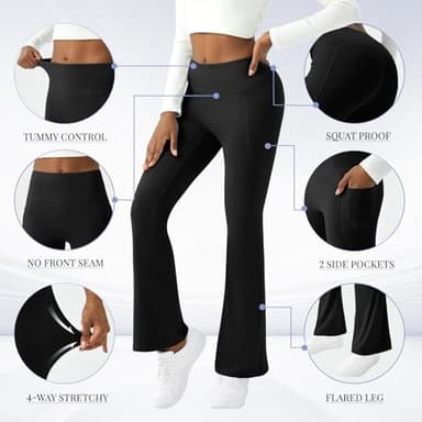 COPYLEAF Womens Yoga Pants with Pockets High Waisted Flare Leggings Bell Bottom Yoga Dress Pants Seamless Bootcut Pants(Black M) - Image 5