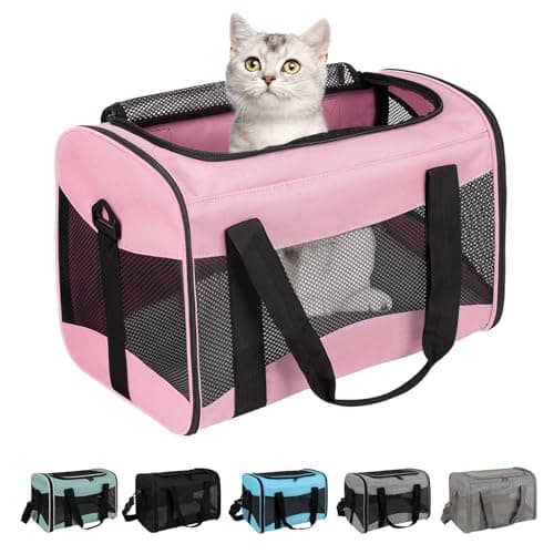Cat Carrying Case - Pet Carrier Airline Approved, Protable and Breathable Pet Travel Carrier Removable Fleece Pad, Collapsible Cat Carrier Dog Carrier for Medium Cats Small Cats Dogs (Medium, Pink) - Image 1