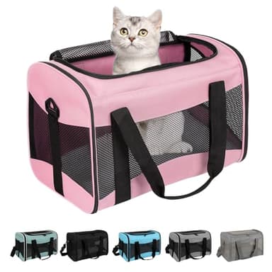 Cat Carrying Case - Pet Carrier Airline Approved, Protable and Breathable Pet Travel Carrier Removable Fleece Pad, Collapsible Cat Carrier Dog Carrier for Medium Cats Small Cats Dogs (Medium, Pink) - Image 1