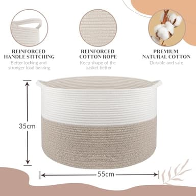 Throw Blanket Basket for Living Room, Extra Large Cotton Rope Basket for Storage, Woven Laundry Towel Hamper with Handles, Baby Toy Storage, 22" x 22" x 14" Pillow Bin - Image 3