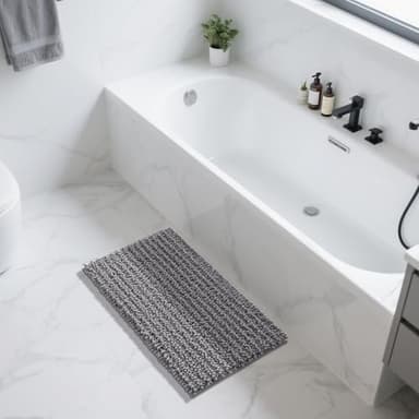Yimobra Large Bathroom Rugs Non Slip Washable 36x24 Inch - Ultra Soft Absorbent Chenille Bath Mat, Quick Dry Shaggy Floor Carpet for Tub Shower, Gray Home Decor Accessories - Image 8