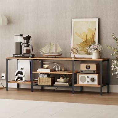 HOOBRO TV Stand with Power Outlets to 75 Inches, TV Console Table with Open Storage Shelves Cabinet, Industrial Media Entertainment Center for Living Room Bedroom, Rustic Brown and Black BF60DS01 - Image 4