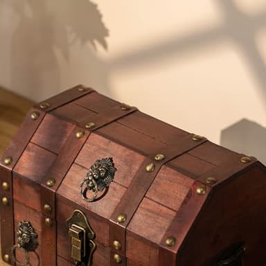Antique Wooden Pirate Chest with Lion Rings - Image 7