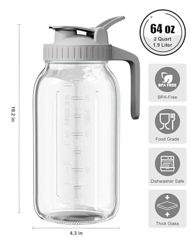 OneDream Glass Pitcher with Lid, 64 oz Large Mason Jar Wide Mouth, Sun Tea Glass Jar for Outside, Iced Tea Pitcher for Cold Beverages, Breast Milk, and Home Entertaining - Image 2