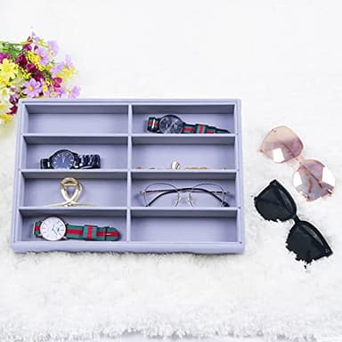 STYLIFING Sunglasses Organizer Tray, 8 Grids Eyeglasses Watch Holder Display Storage Case for Women Men - Gray - Image 7