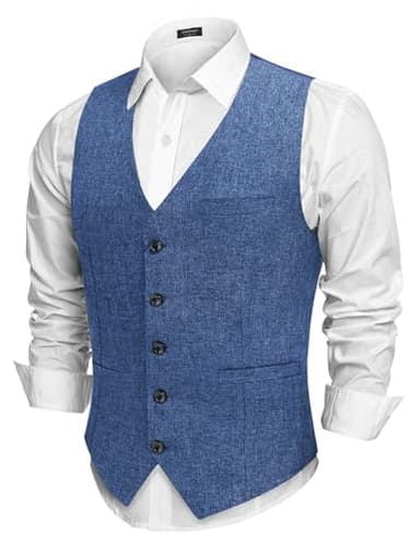 COOFANDY Men Sleeveless Slim Fit Vest Casual Wedding Suit Drawstring Waistcoat - Image 1