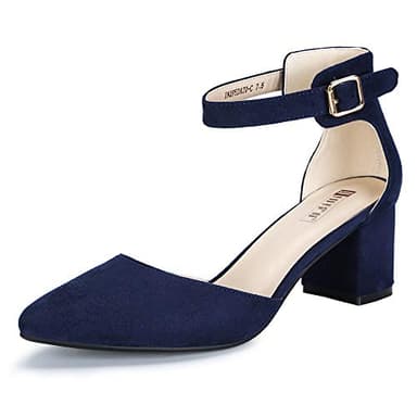 IDIFU Women's IN2 Pedazo Dress Shoes Low Block Heels Comfortable Chunky Closed Toe Ankle Strap Wedding Pumps(Blue Suede, 6.5 B(M) US) - Image 1