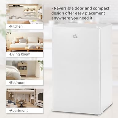 HOMCOM 3.2 Cu.Ft Mini Fridge with Freezer, Single Door Compact Refrigerator with Adjustable Thermostat, Shelf and Reversible Door for Bedroom, Dorm, Home Office, Energy Efficient, White - Image 9