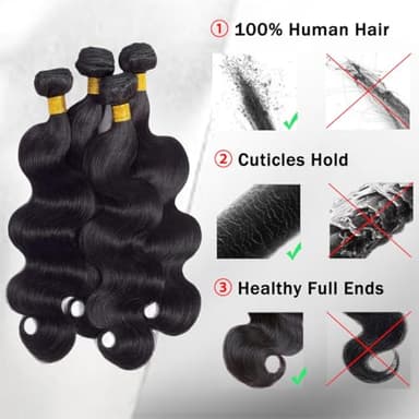 ZGGTL Body Wave Bundles Human Hair 18 20 22 24Inch 12A Brazilian Quick Weave Double Weft Natural Black for Women Hair Extensions - Image 4