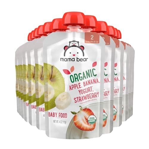 Amazon Brand - Mama Bear Organic Baby Food, Stage 2, Apple, Banana, Yogurt, Strawberry, 4 ounce (Pack of 12) - Image 1