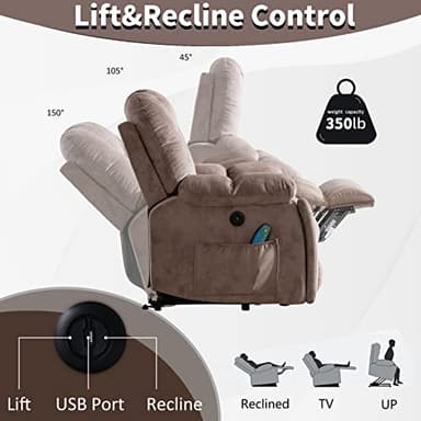 CANMOV Power Lift Recliner Chair with Massage and Heat for Elderly, Overstuffed Wide Recliners, Heavy Duty and Safety Motion Reclining Mechanism with USB Ports, 2 Concealed Cup Holders, Apricot - Image 4
