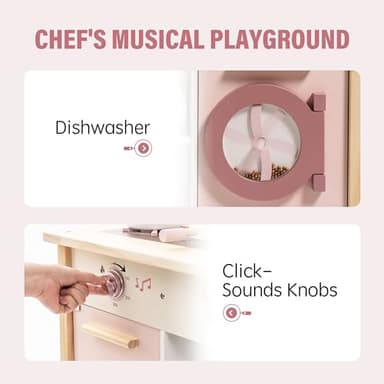 ROBUD Play Kitchen for Kids Toddlers, Wooden Play Kitchen with Realistic Accessories, Toy Kitchen Set with Plenty of Play Features, Modern Style Toy Kitchen for Girls & Boys, Gift for Ages 3+, Pink - Image 4