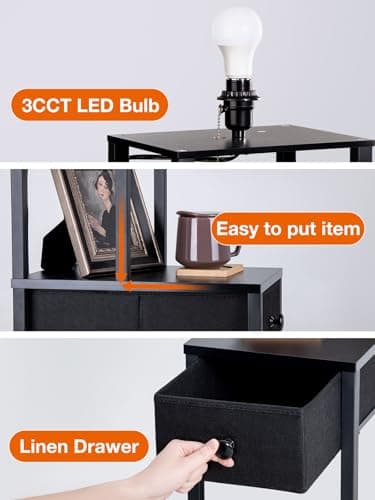 addlon Floor lamp with 2 USB, 1 Outlet and Drawer, 3 Color Temperatures LED Bulb (9W), Sofa lamp with White lampshade, Display Floor lamp with Shelves for Living Room, Bedroom and Office - Black - Image 6