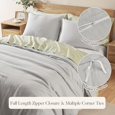DAPU 100% Linen Duvet Cover Set - Pure Natural French Flax Linen with Corner Ties and Zipper Closure Soft Breathable Durable for Hot Sleepers 1 Duvet Cover 2 Pillowcases (Fog Gray, Queen/Full) - Image 4