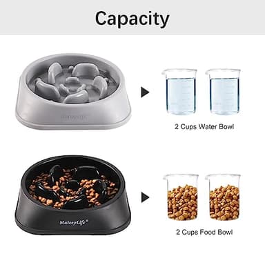MateeyLife Slow Feeder Dog Bowls 2PCS, Anti-Choking Puzzle Dog Food Bowls, Anti-Slip Interactive Feeding Slow Down Eating, Bloat Stop Maze Dishes for Medium Large Breeds Gray&Black - Image 5