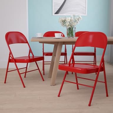 Flash Furniture 4 Pack HERCULES Series Double Braced Red Metal Folding Chair - Image 2