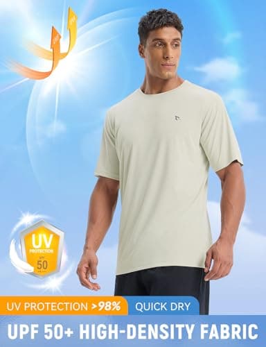 baleaf Men's UPF 50+ Sun Protection Shirts UV SPF Short Sleeve T-Shirts Rash Guard Quick Dry Lightweight Hiking Athletic Light Brown L - Image 2